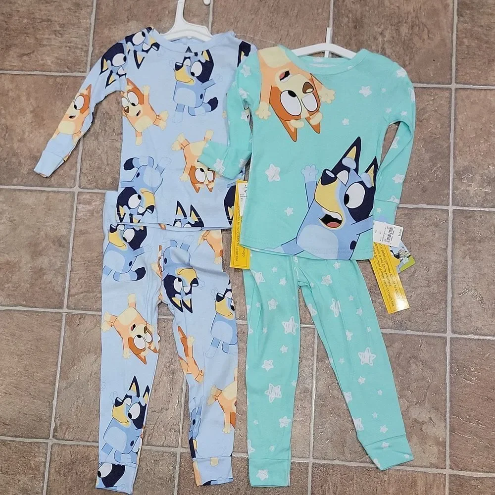 New Bluey & Bingo Snug Fit Cotton Cartoon 4 Piece Kids Pajama Set Size 4T